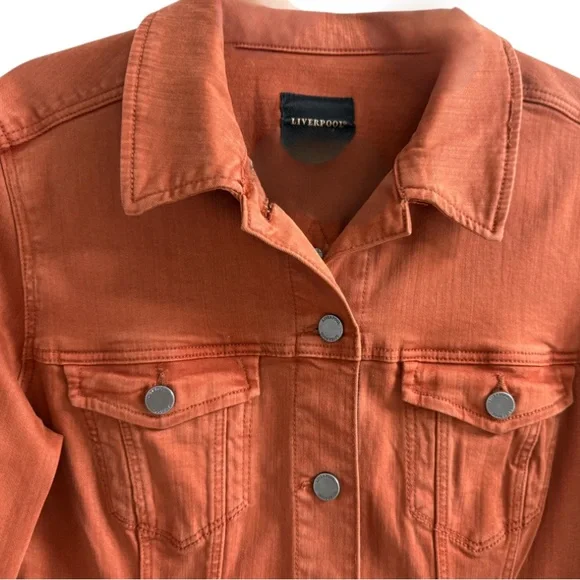LIVERPOOL CLASSIC BUTTON DOWN JEAN JACKET WITH POCKETS ORANGE RUST SIZE: M - Picture 3 of 16